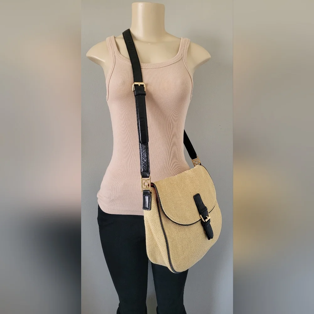 Trina Turk 100%Jute/100%Leather Neutral/Black Crossbody/Shoulder Bag 12